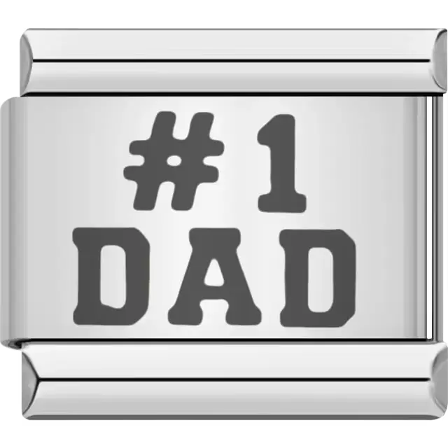 "#1 Dad" text in bold black letters Italian charm bracelet link