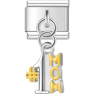Silver and gold #1 Mom dangle design Italian charm bracelet link