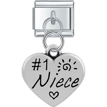 Heart with "#1 Niece" text sun heart symbols dangle Italian charm bracelet link