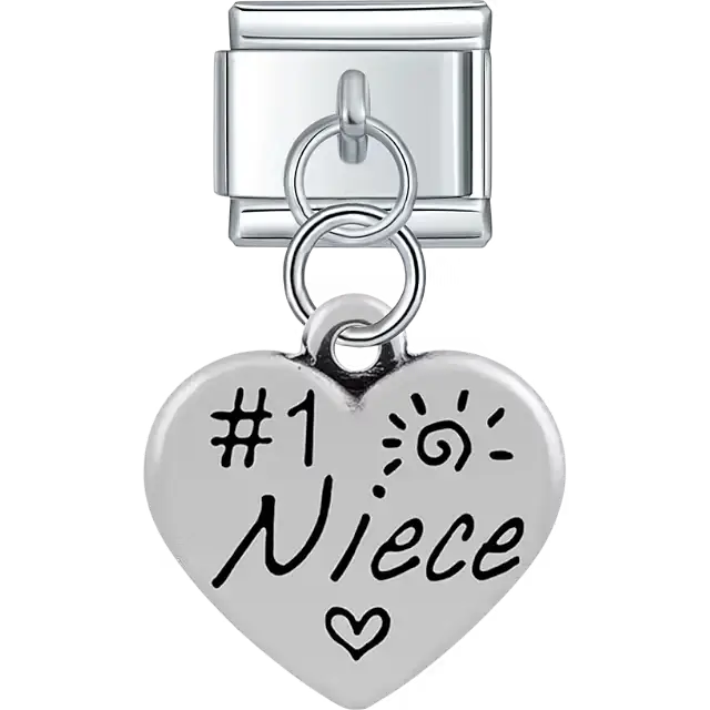 Heart with "#1 Niece" text sun heart symbols dangle Italian charm bracelet link