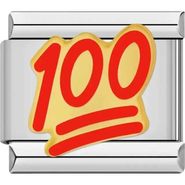 Bold red "100" with gold backing Italian charm bracelet link