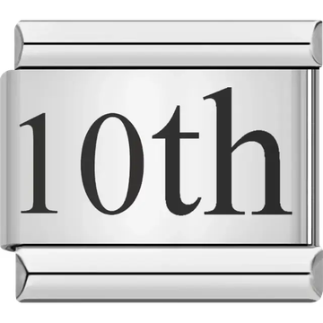 Black "10th" text Italian charm bracelet link