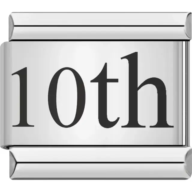 Black "10th" text Italian charm bracelet link