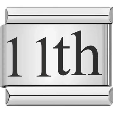 Black "11th" text Italian charm bracelet link