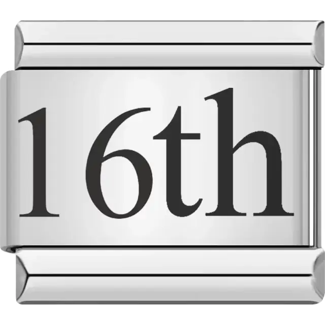 Black "16th" text Italian charm bracelet link