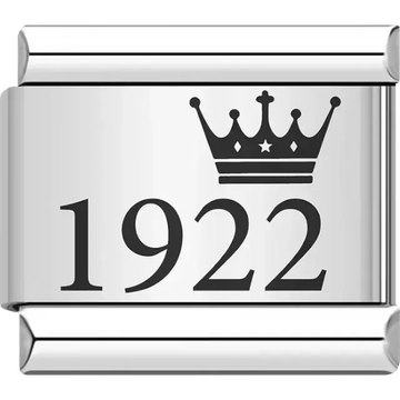 “1922” black text with a crown Italian charm bracelet link