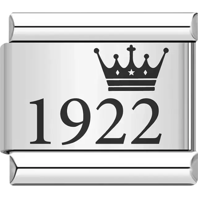“1922” black text with a crown Italian charm bracelet link