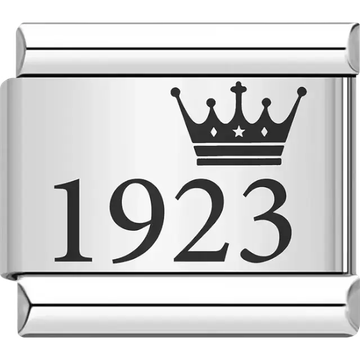 “1923” black text with a crown Italian charm bracelet link