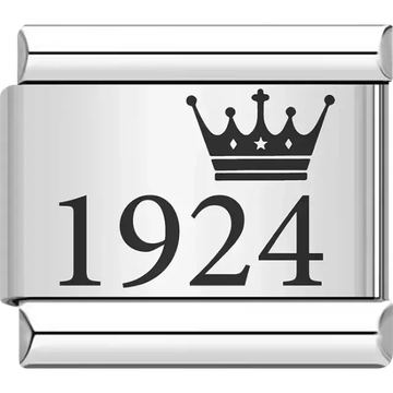 “1924” black text with a crown Italian charm bracelet link