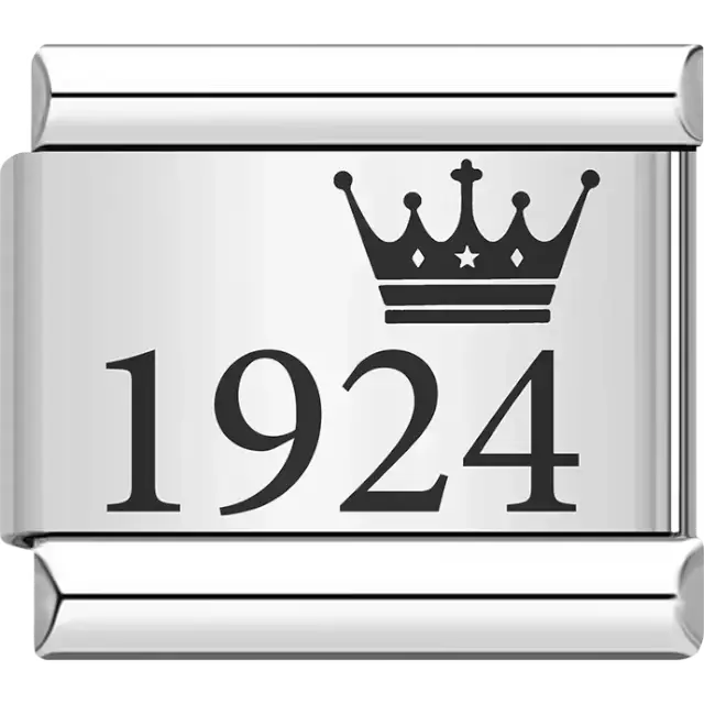 “1924” black text with a crown Italian charm bracelet link