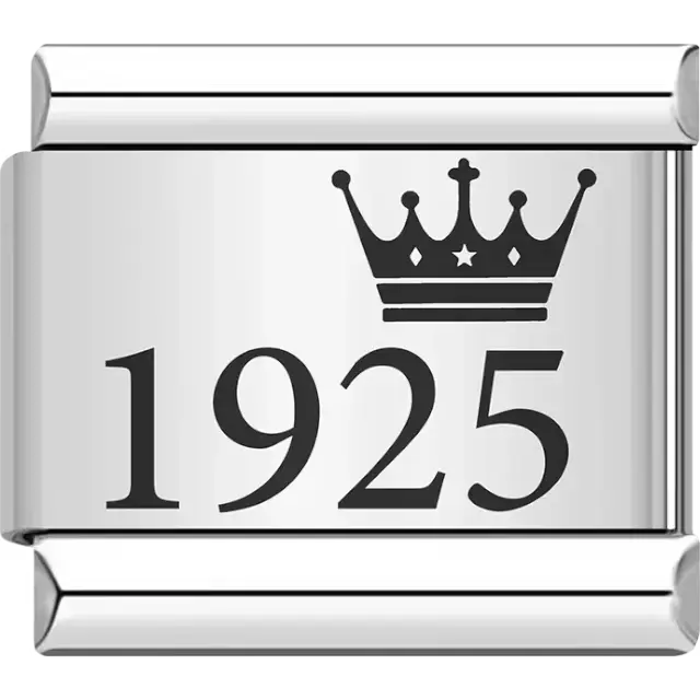 “1925” black text with a crown Italian charm bracelet link