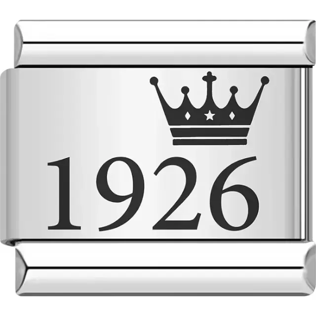 “1926” black text with a crown Italian charm bracelet link