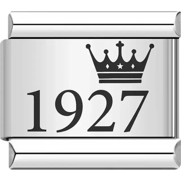 “1927” black text with a crown Italian charm bracelet link