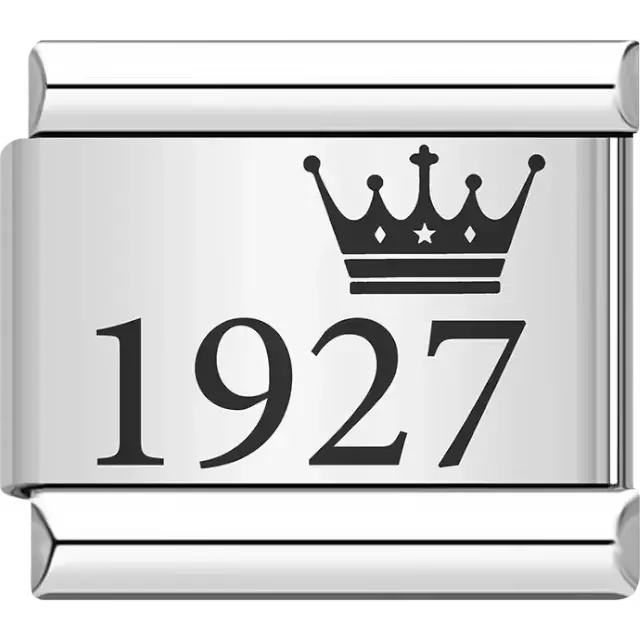 “1927” black text with a crown Italian charm bracelet link