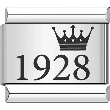 “1928” black text with a crown Italian charm bracelet link