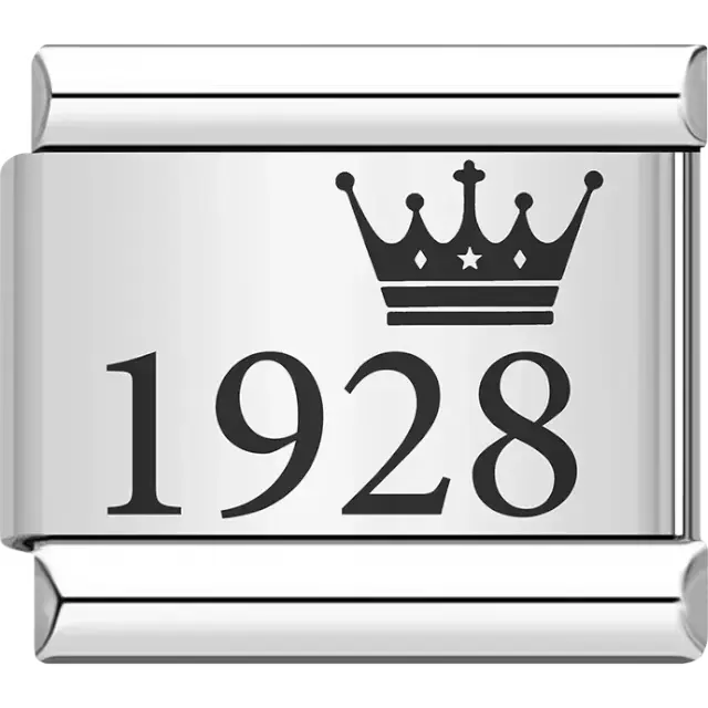 “1928” black text with a crown Italian charm bracelet link
