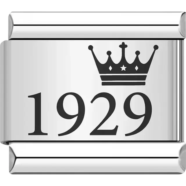 “1929” black text with a crown Italian charm bracelet link