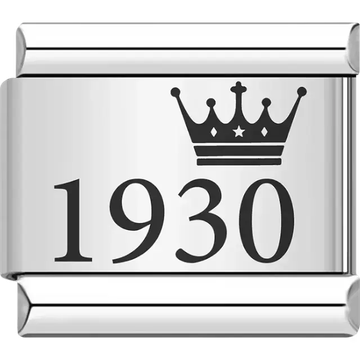 “1930” black text with a crown Italian charm bracelet link