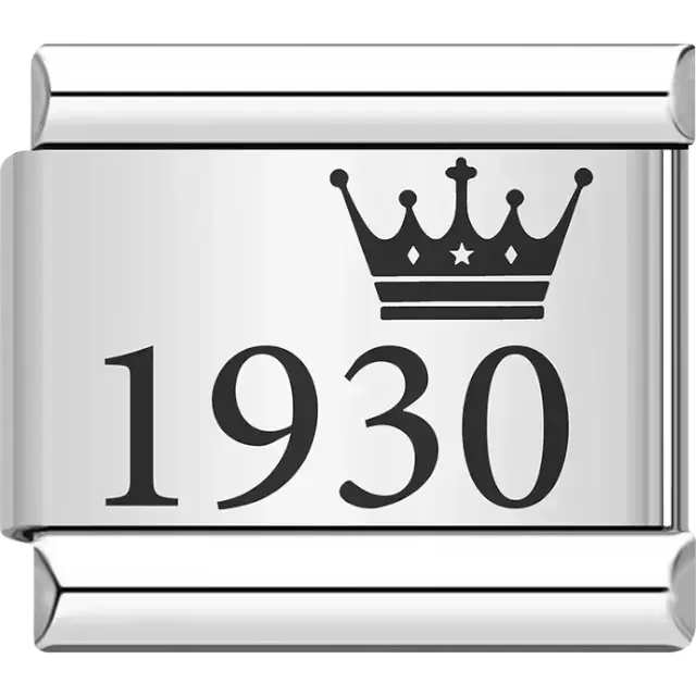 “1930” black text with a crown Italian charm bracelet link