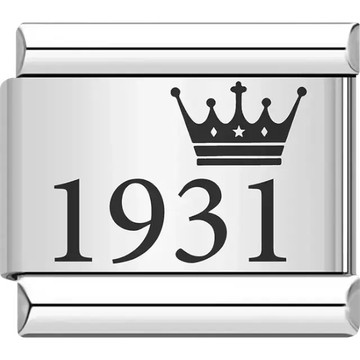 “1931” black text with a crown Italian charm bracelet link