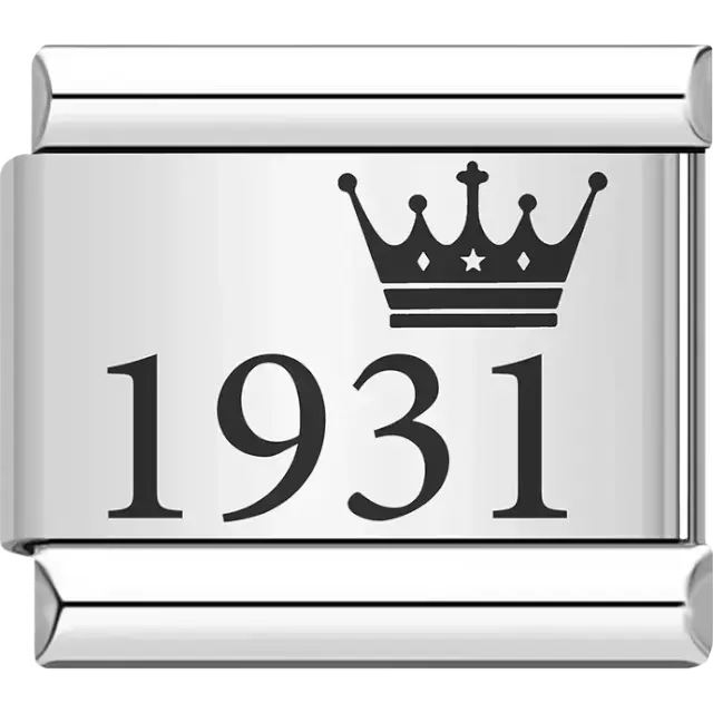 “1931” black text with a crown Italian charm bracelet link