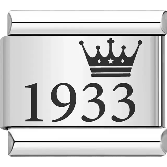 “1933” black text with a crown Italian charm bracelet link