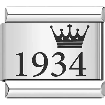 “1934” black text with a crown Italian charm bracelet link