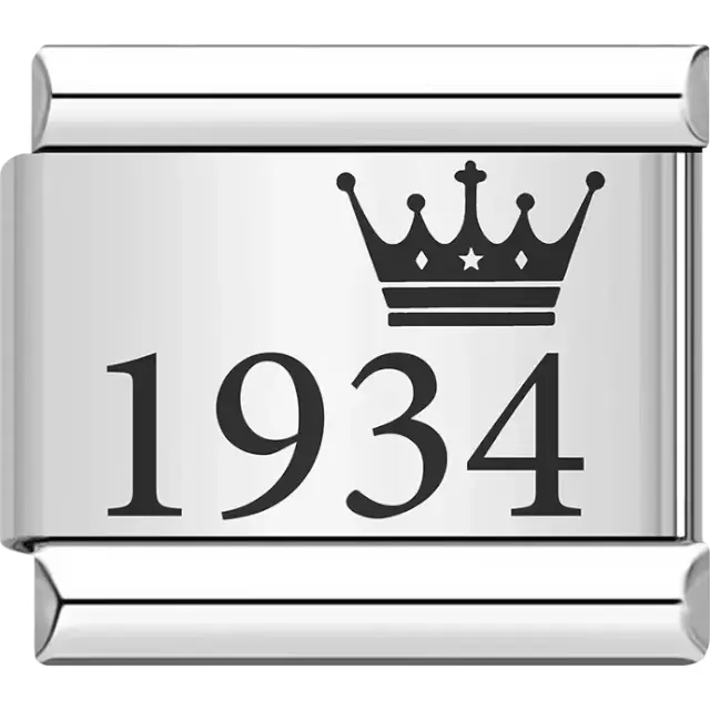 “1934” black text with a crown Italian charm bracelet link