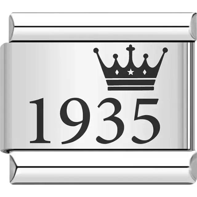 “1935” black text with a crown Italian charm bracelet link