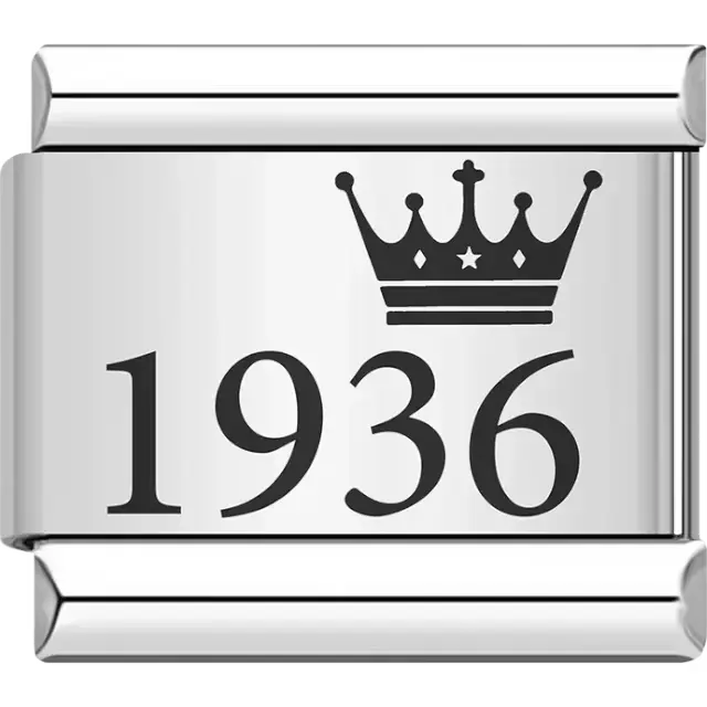 “1936” black text with a crown Italian charm bracelet link