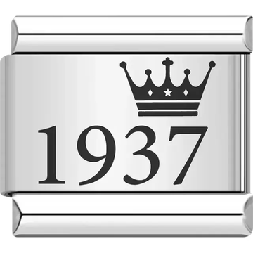 “1937” black text with a crown Italian charm bracelet link