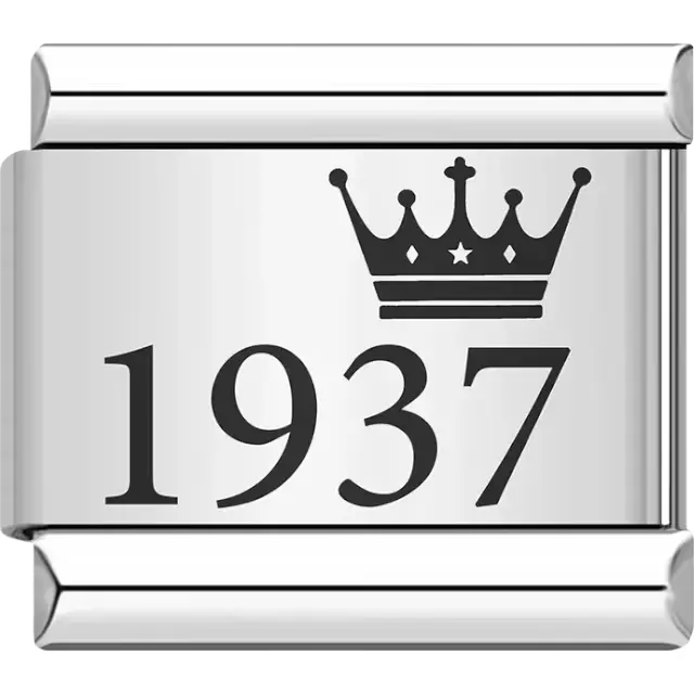 “1937” black text with a crown Italian charm bracelet link