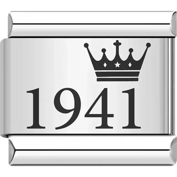 “1941” black text with a crown Italian charm bracelet link