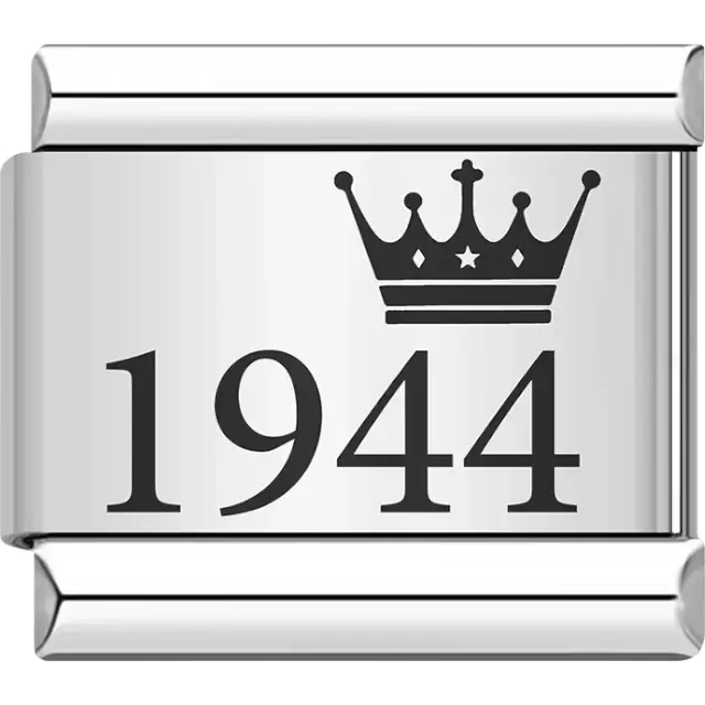 “1944” black text with a crown Italian charm bracelet link