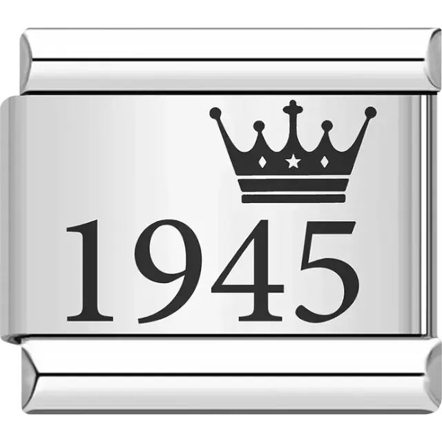 “1945” black text with a crown Italian charm bracelet link
