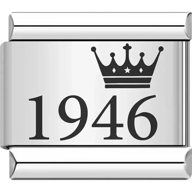 “1946” black text with a crown Italian charm bracelet link