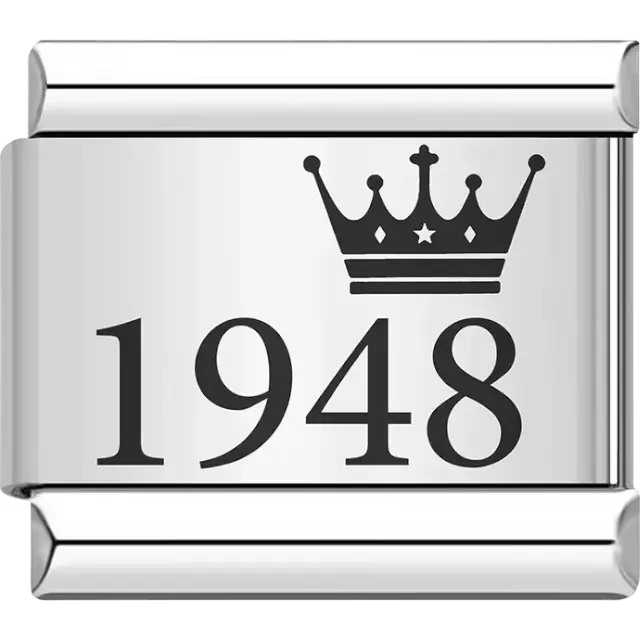 “1948” black text with a crown Italian charm bracelet link