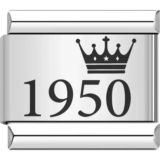 “1950” black text with a crown Italian charm bracelet link