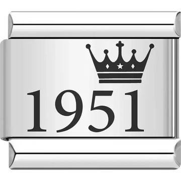 “1951” black text with a crown Italian charm bracelet link