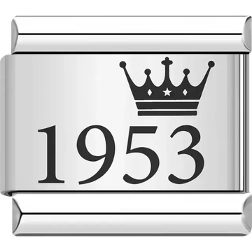 “1953” black text with a crown Italian charm bracelet link