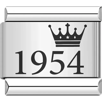 “1954” black text with a crown Italian charm bracelet link