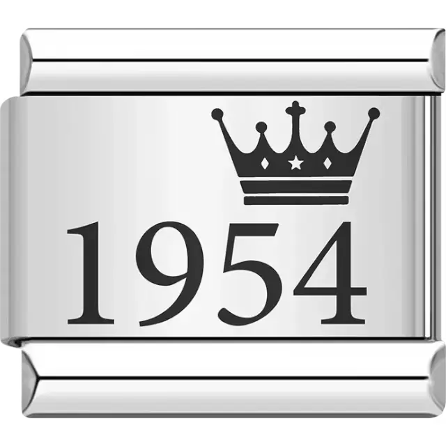 “1954” black text with a crown Italian charm bracelet link