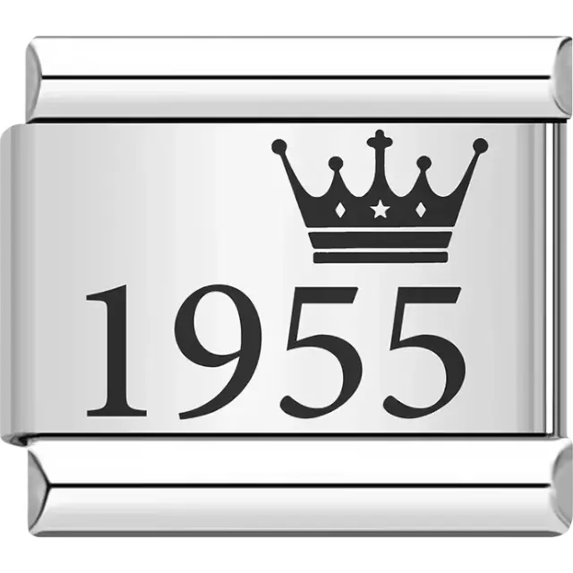 “1955” black text with a crown Italian charm bracelet link