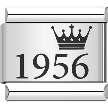 “1956” black text with a crown Italian charm bracelet link