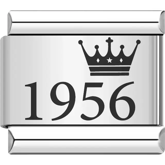 “1956” black text with a crown Italian charm bracelet link