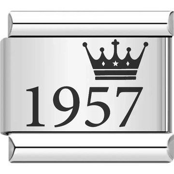 “1957” black text with a crown Italian charm bracelet link