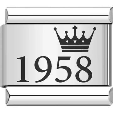 “1958” black text with a crown Italian charm bracelet link