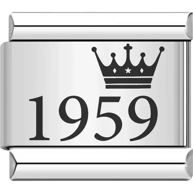 “1959” black text with a crown Italian charm bracelet link