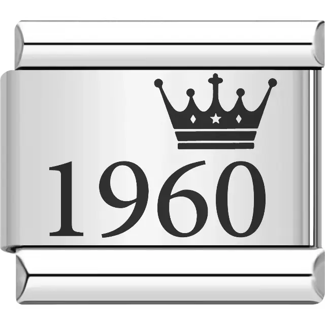 “1960” black text with a crown Italian charm bracelet link