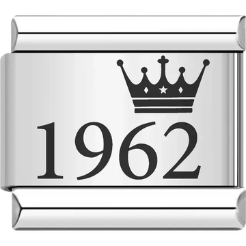 “1962” black text with a crown Italian charm bracelet link